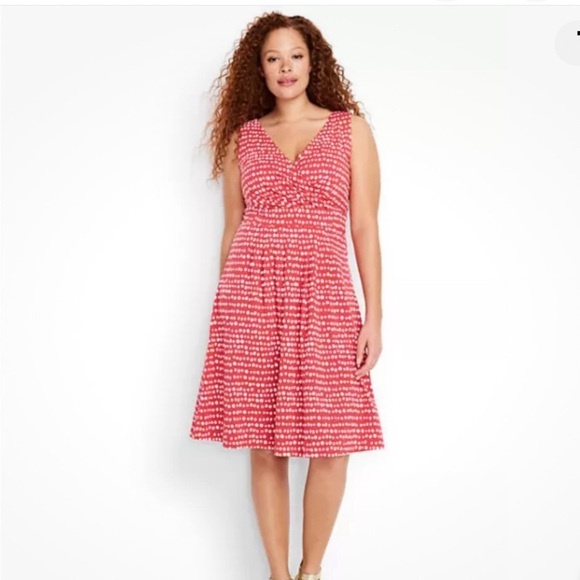 Lands End Women's Plus Fit and Flare Dress Crimson Dawn Dots NWOT Size XS - Picture 1 of 9
